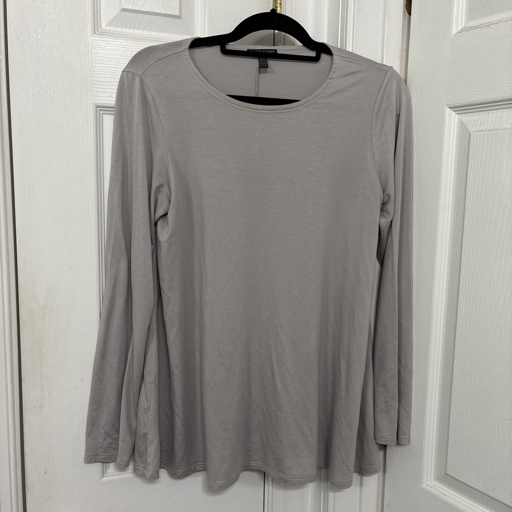 Eileen‎ Fisher Tencel Lyocell Jersey Knit Tunic Top Gray PM Petite Medium